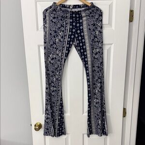 Navy and White Patterned Flare Pants
